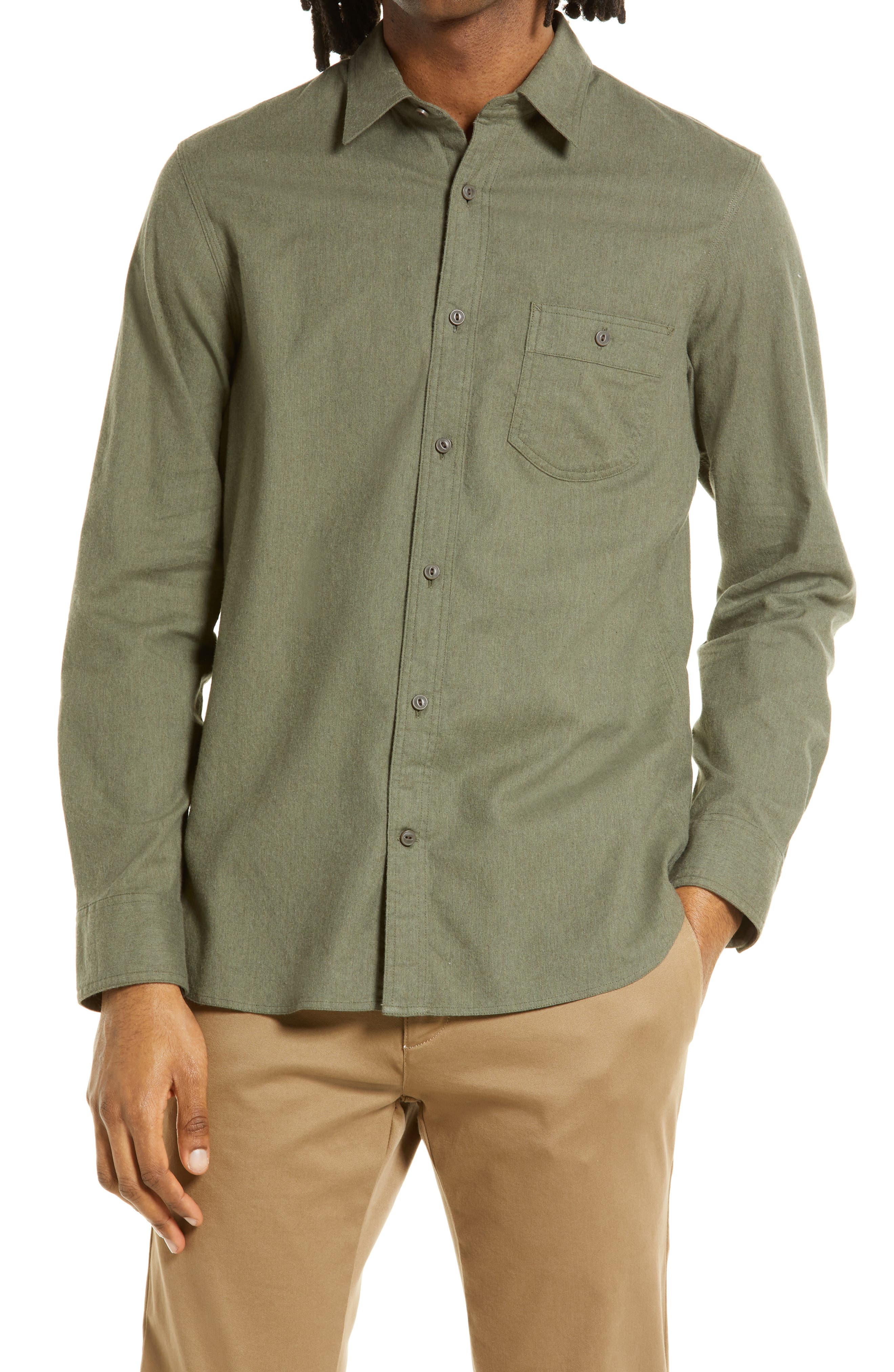 Mens Classic Long Sleeve Button-Down Plaid Cotton Shirt Outdoor Wear Color : Medium, Size : Army Green 
